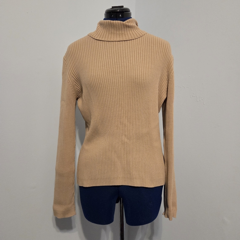 Tan Silk Blend Ribbed Turtleneck Sweater Size 2